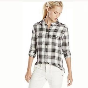 PAIGE Black And White Plaid Button Down Top Sz M